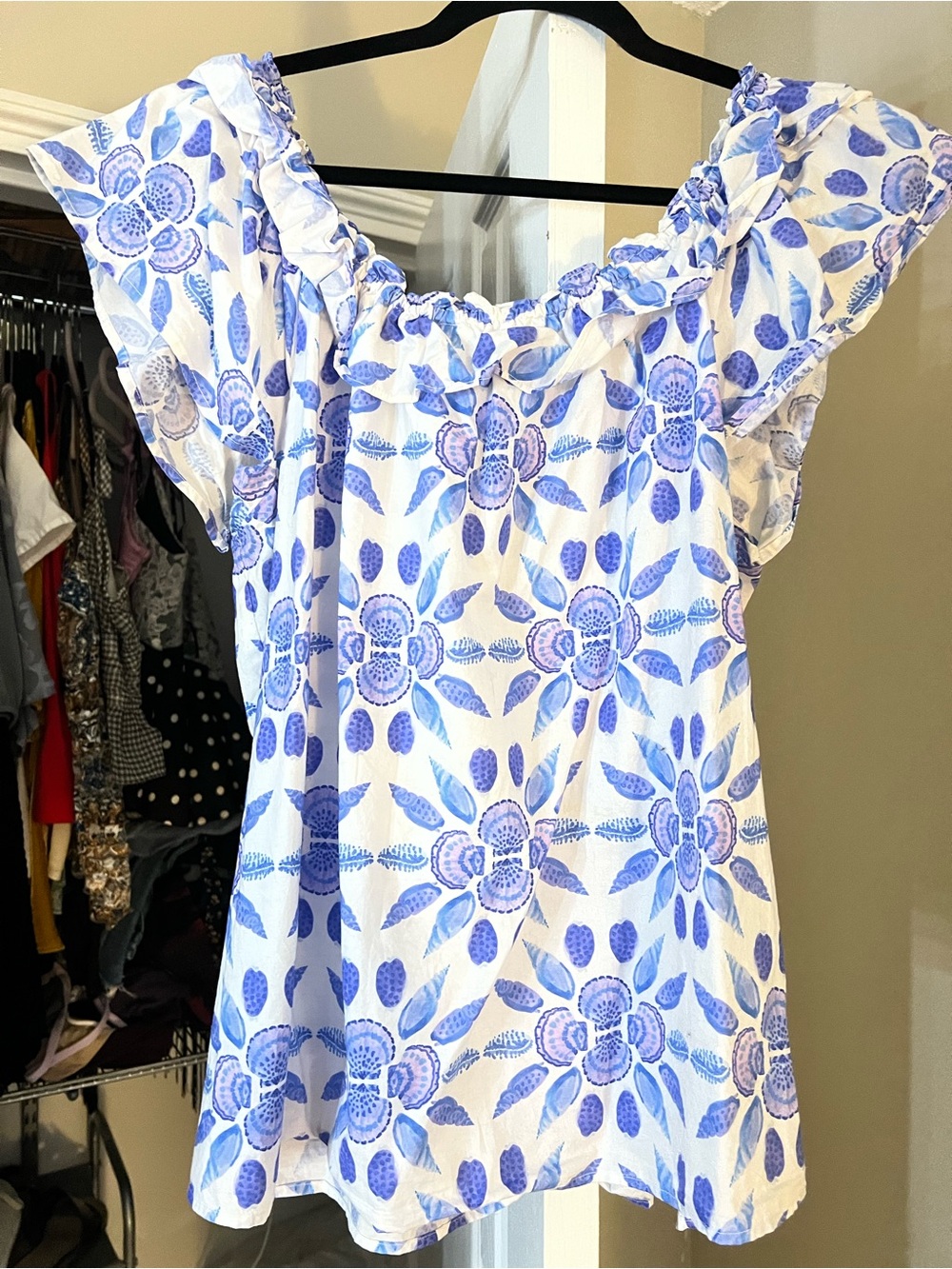 Hill House Blue and White Floral Off-Shoulder Top - Picture 2 of 4
